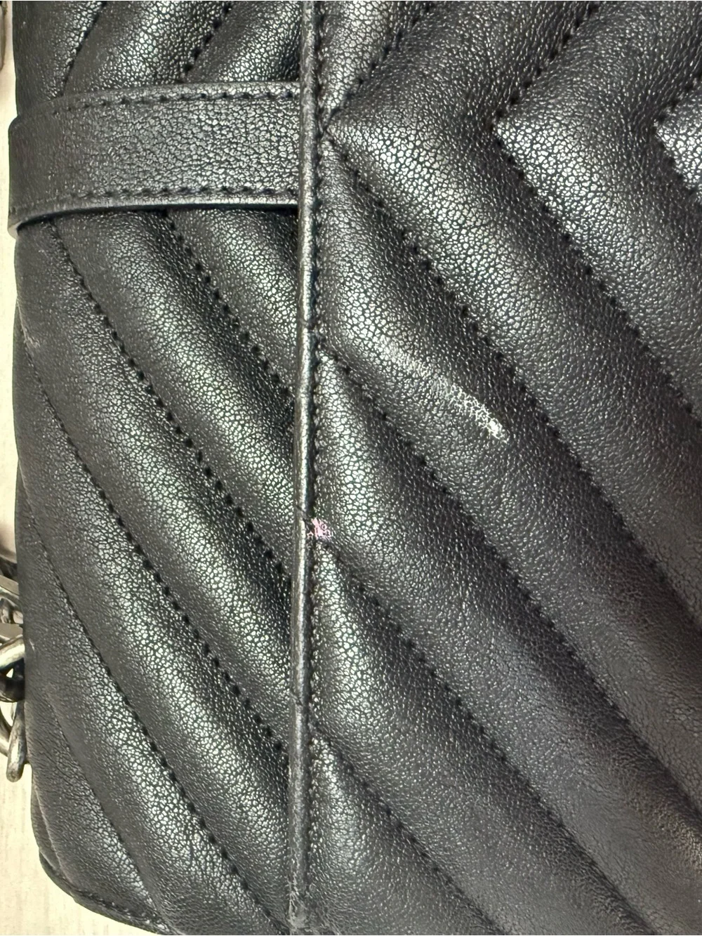 Saint Laurent Black Quilted Chain Crossbody with Silver YSL Logo